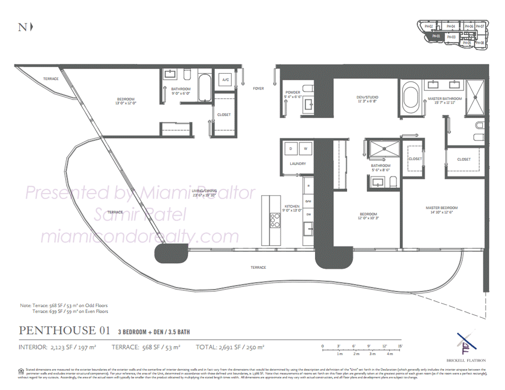 Floorplan of Brickell Flatiron Condominium of Penthouse 01 Line in Building