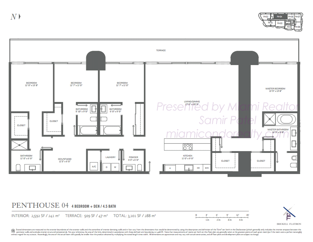 Floorplan of Brickell Flatiron Condominium of Penthouse 04 Line in Building