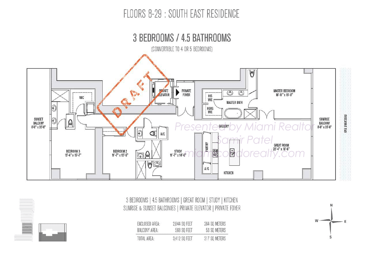 Elysee Miami 8th to 29th Floor SE Residence Floorplan