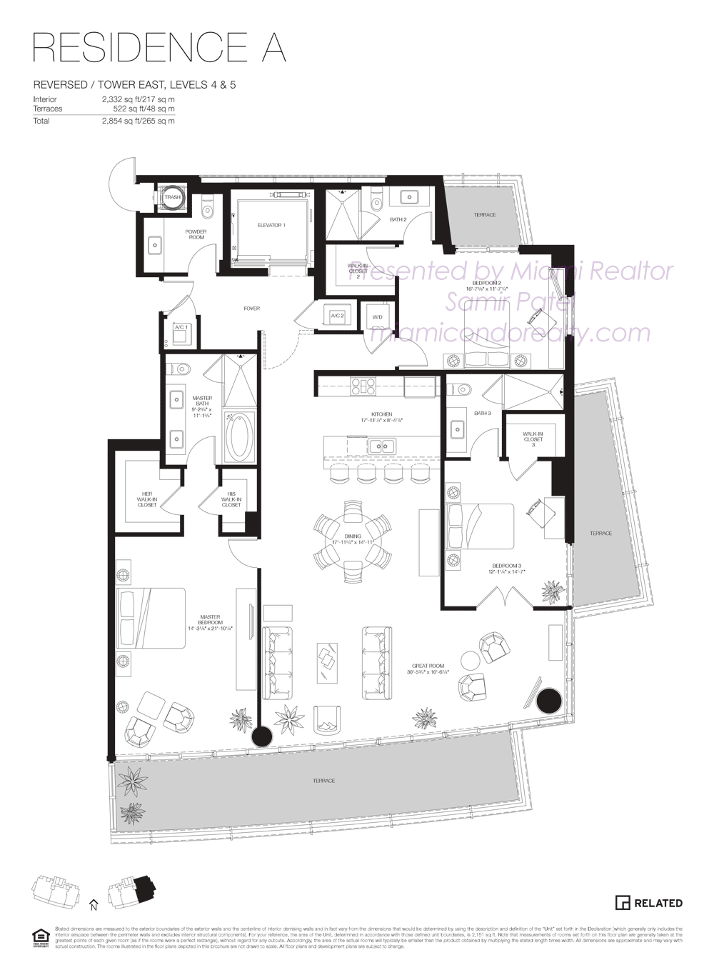 Floorplan of Marea Miami Beach Condo East Tower 4th and 5th Floor Residence A