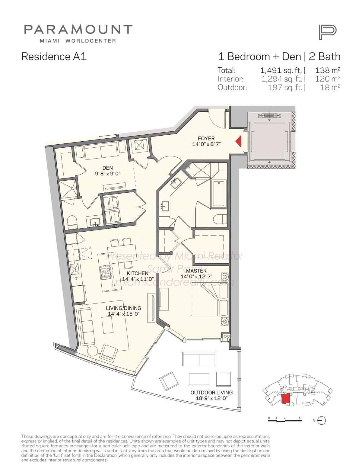 Paramount Miami Worldcenter Residence Model A1 Floorplan