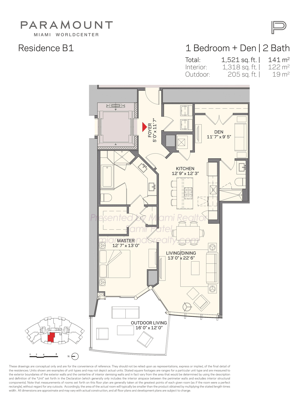 Paramount Miami Worldcenter Residence Model B1 Floorplan