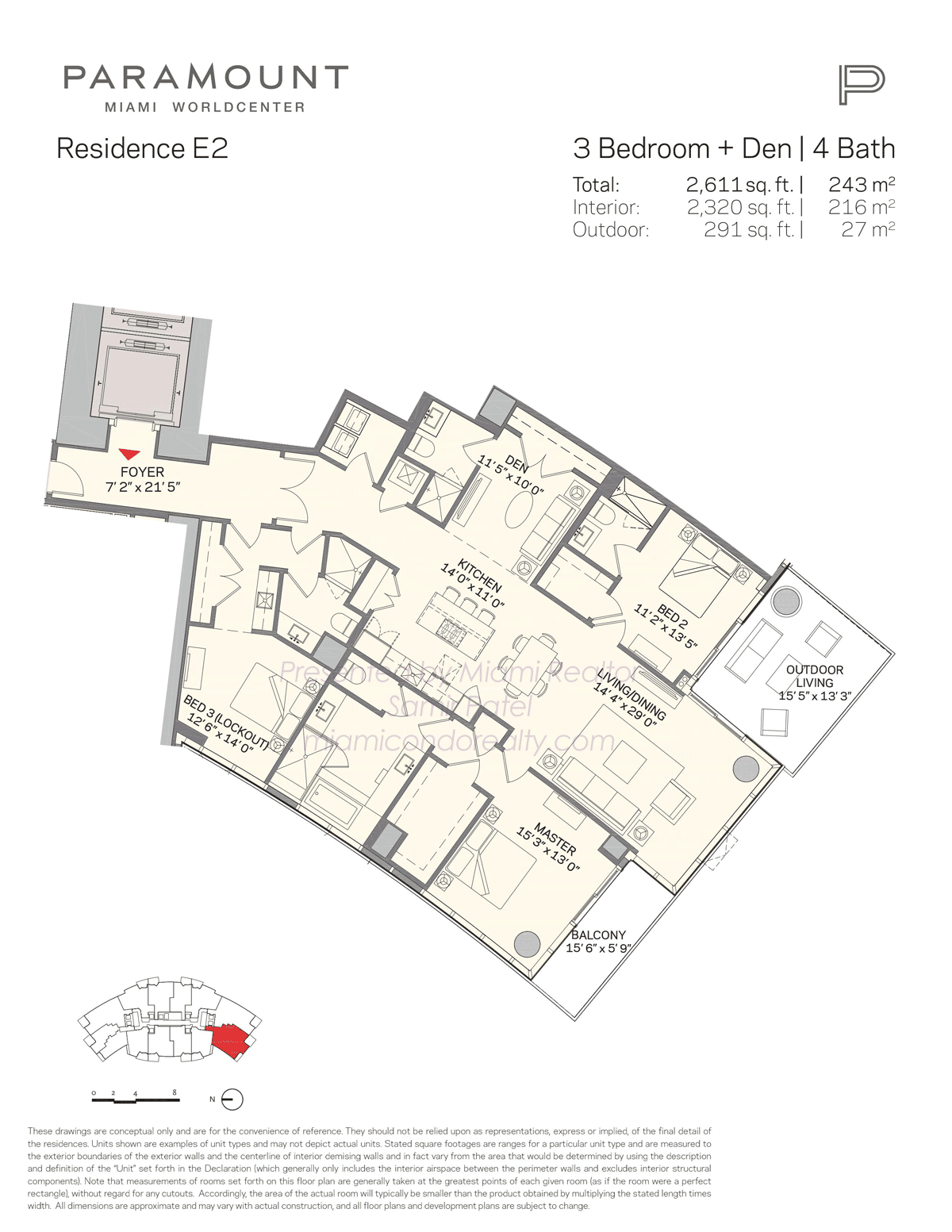 Paramount Miami Worldcenter Residence Model E2 Floorplan