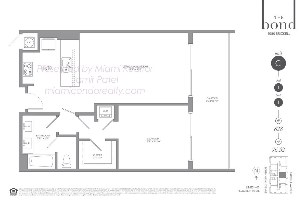 The Bond on Brickell Residence Model C Floorplan