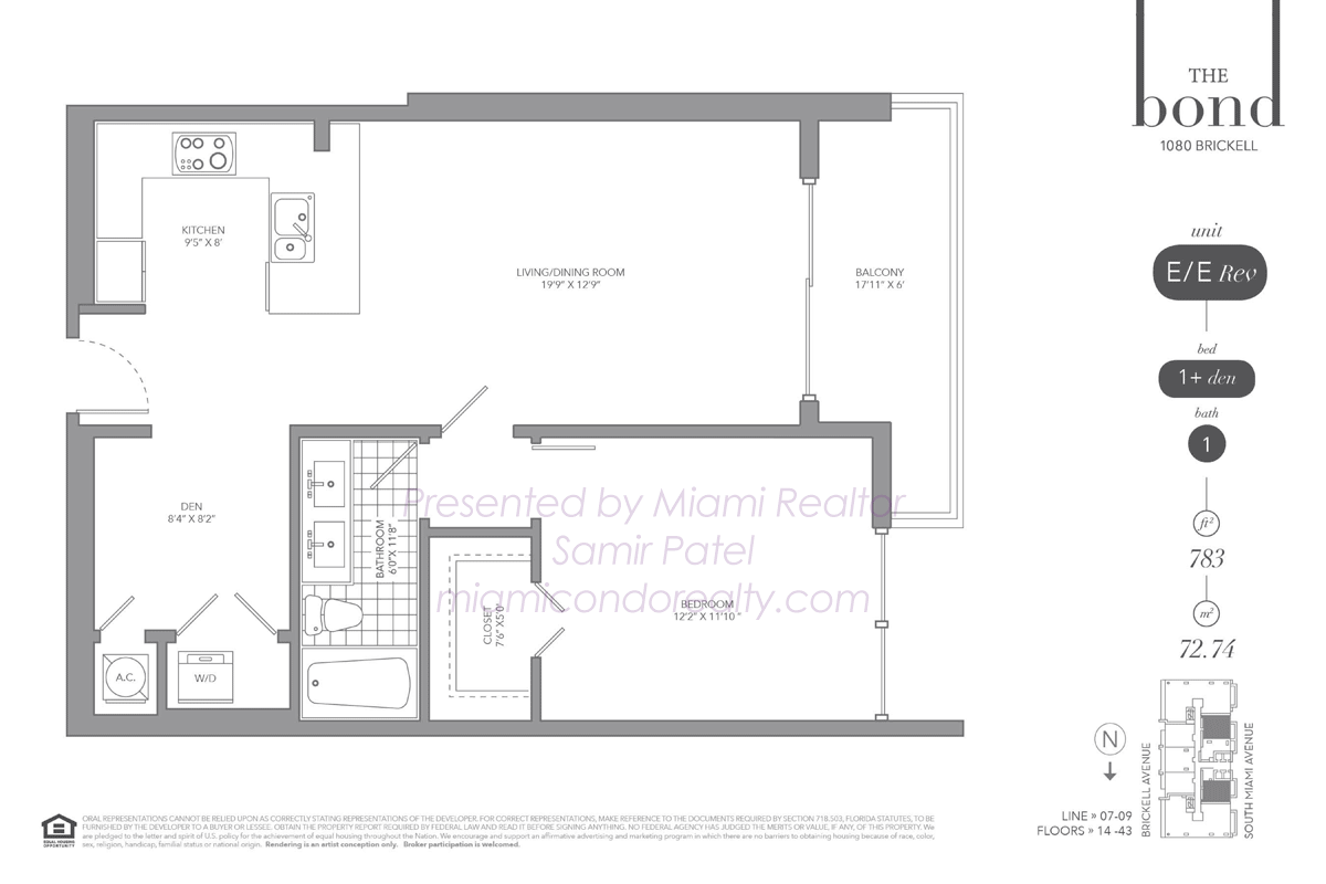 The Bond on Brickell Residence Model E Floorplan