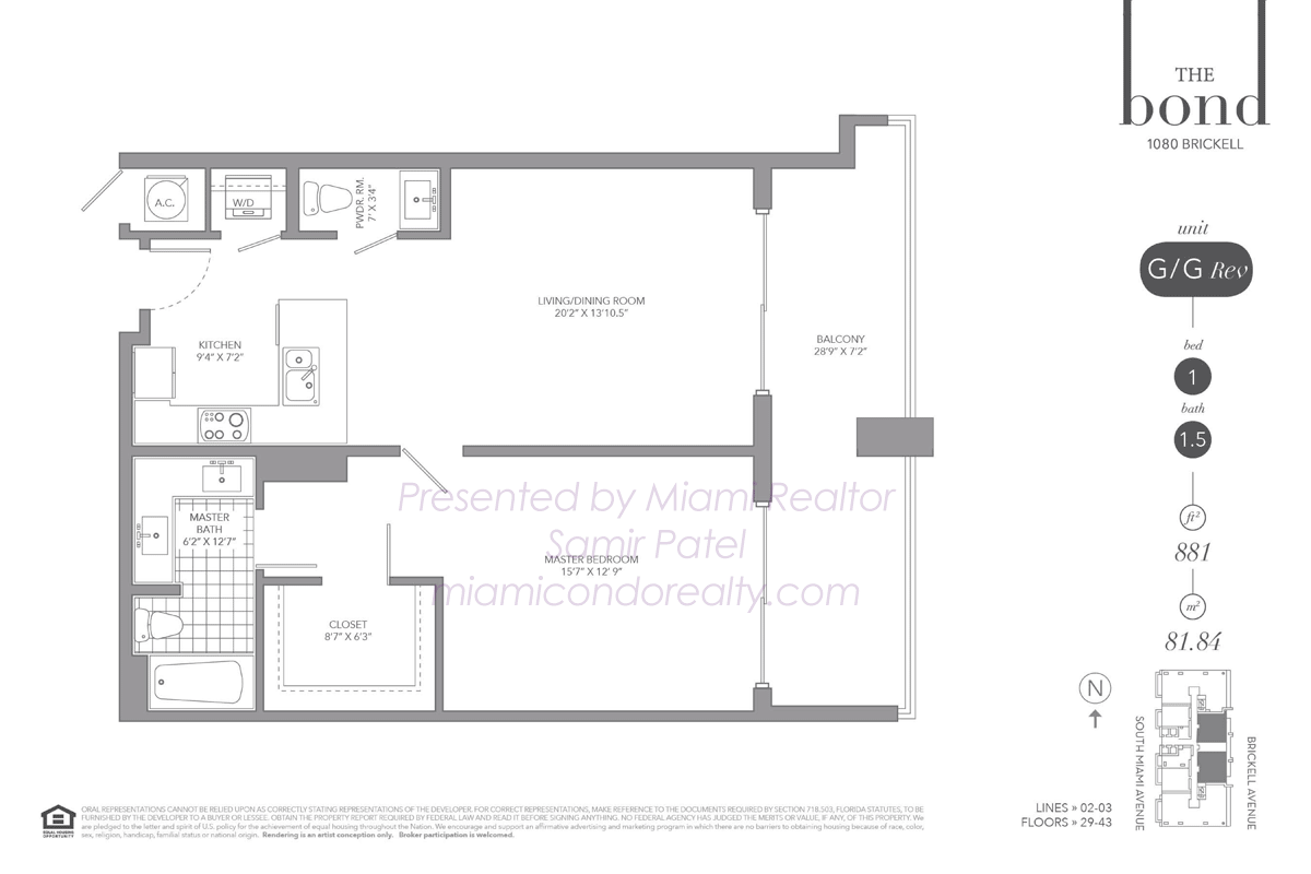 The Bond on Brickell Residence Model G Floorplan