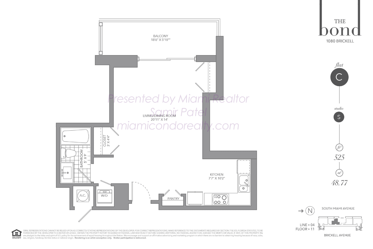The Bond on Brickell Studio Model C Floorplan